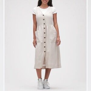 GAP Linen cotton Blend Button-Front Midi Dress - Flax Beige Linen. Lined